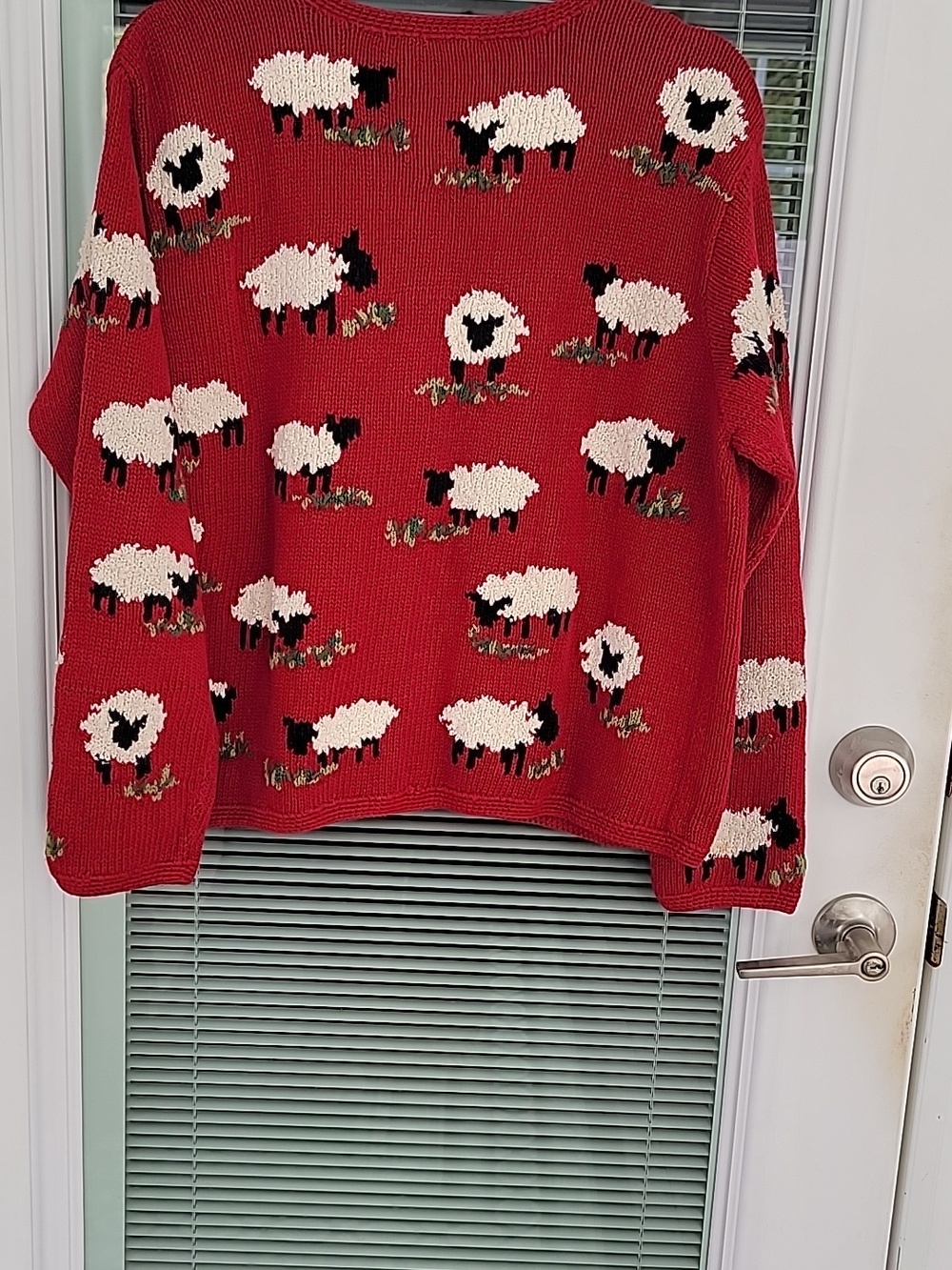 Talbots Hand Knit 90's Cotton Linen Blend Sheep-Pattern Button Cardigan Sz XL - Picture 6 of 12